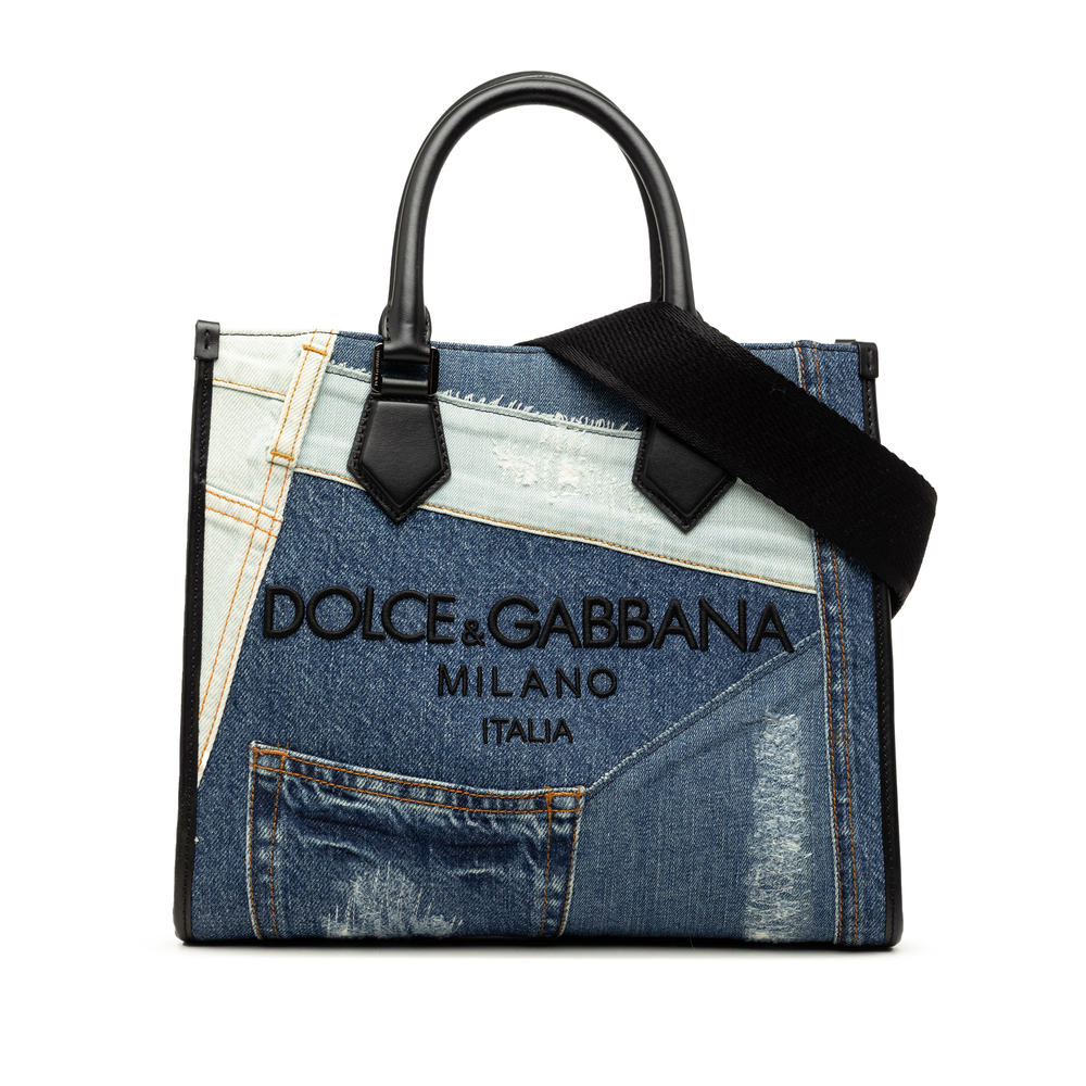 Pre-Loved Dolce & Gabbana Denim Patchwork Logo Shopper Tote